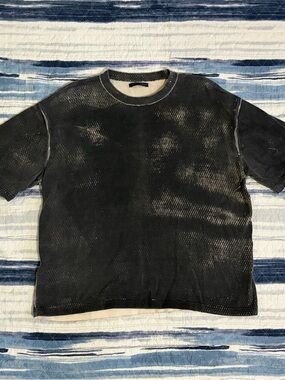 Zara Mens Texture Pattern Short Sleeve Boxy Tee